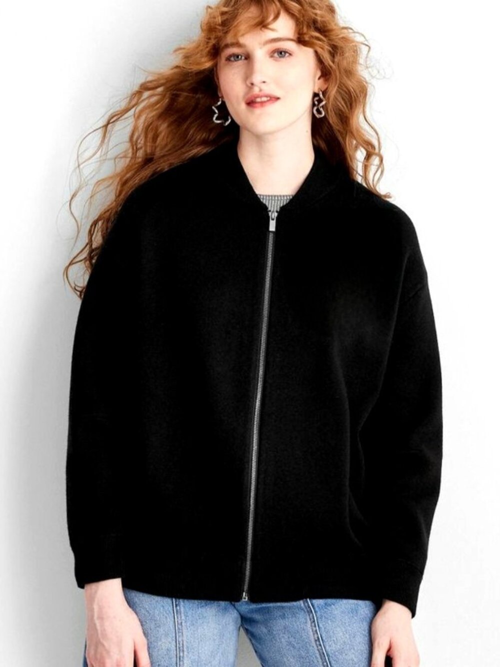 NWT Future Collective Black Zip-Up Cardigan Sweater / Bomber Jacket, Size 2X